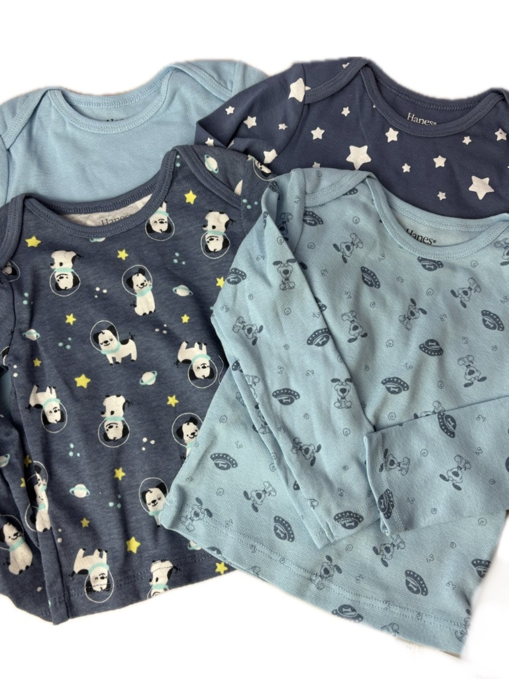 Hanes Navy & Light Blue Space Puppy Kids Pajama Tops - 4-Pack